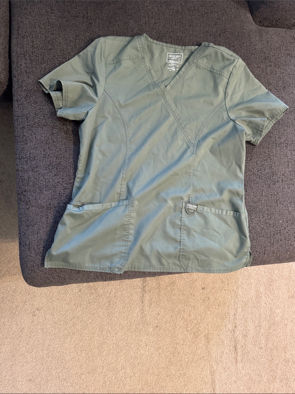 Cherokee Olive Utility V-Neck Scrub Top